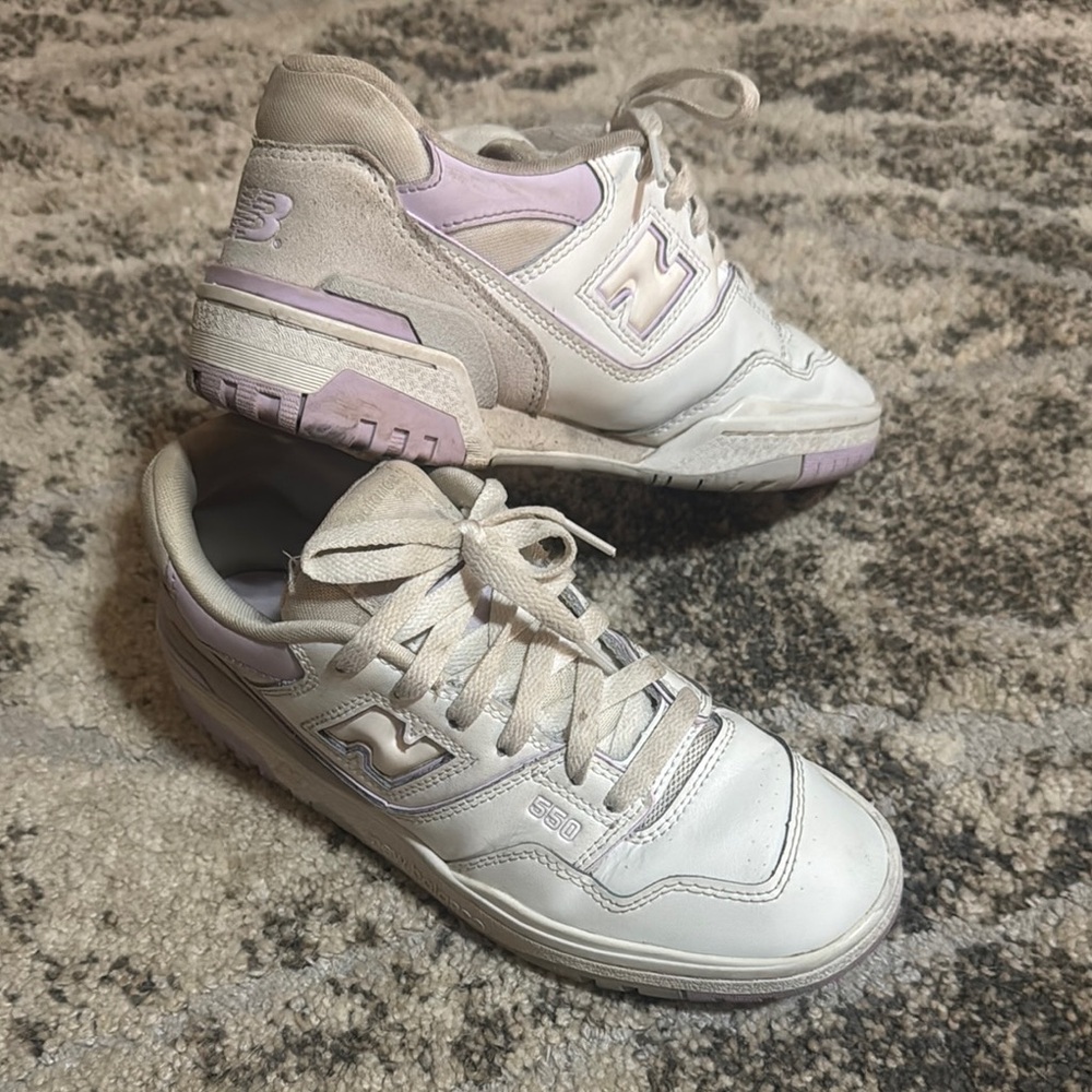 New Balance 550 White and Purple Low-Top Sneakers